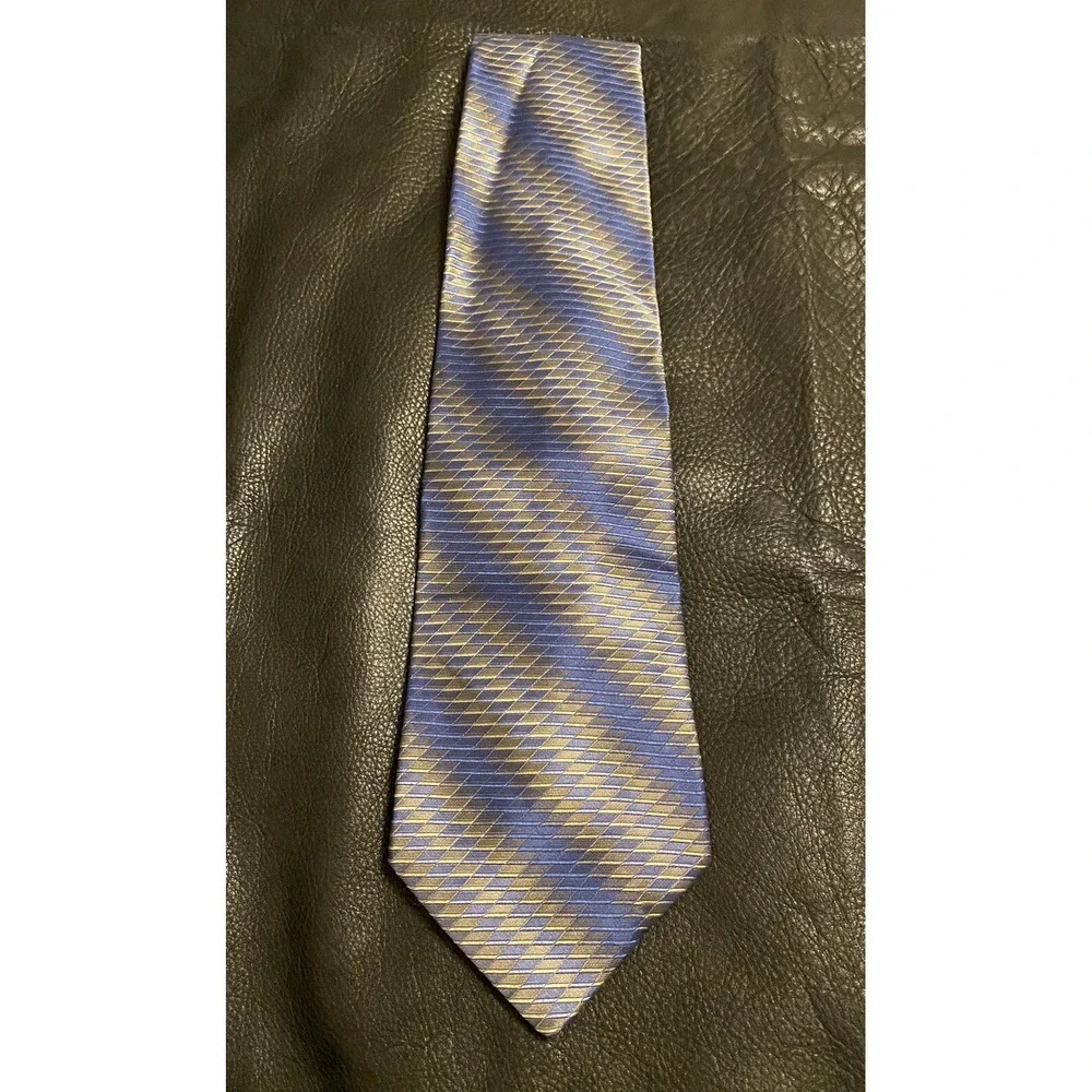 Stafford Men's Necktie Silk Black/Blues/Golden Classic Stripes Work /Special Eve